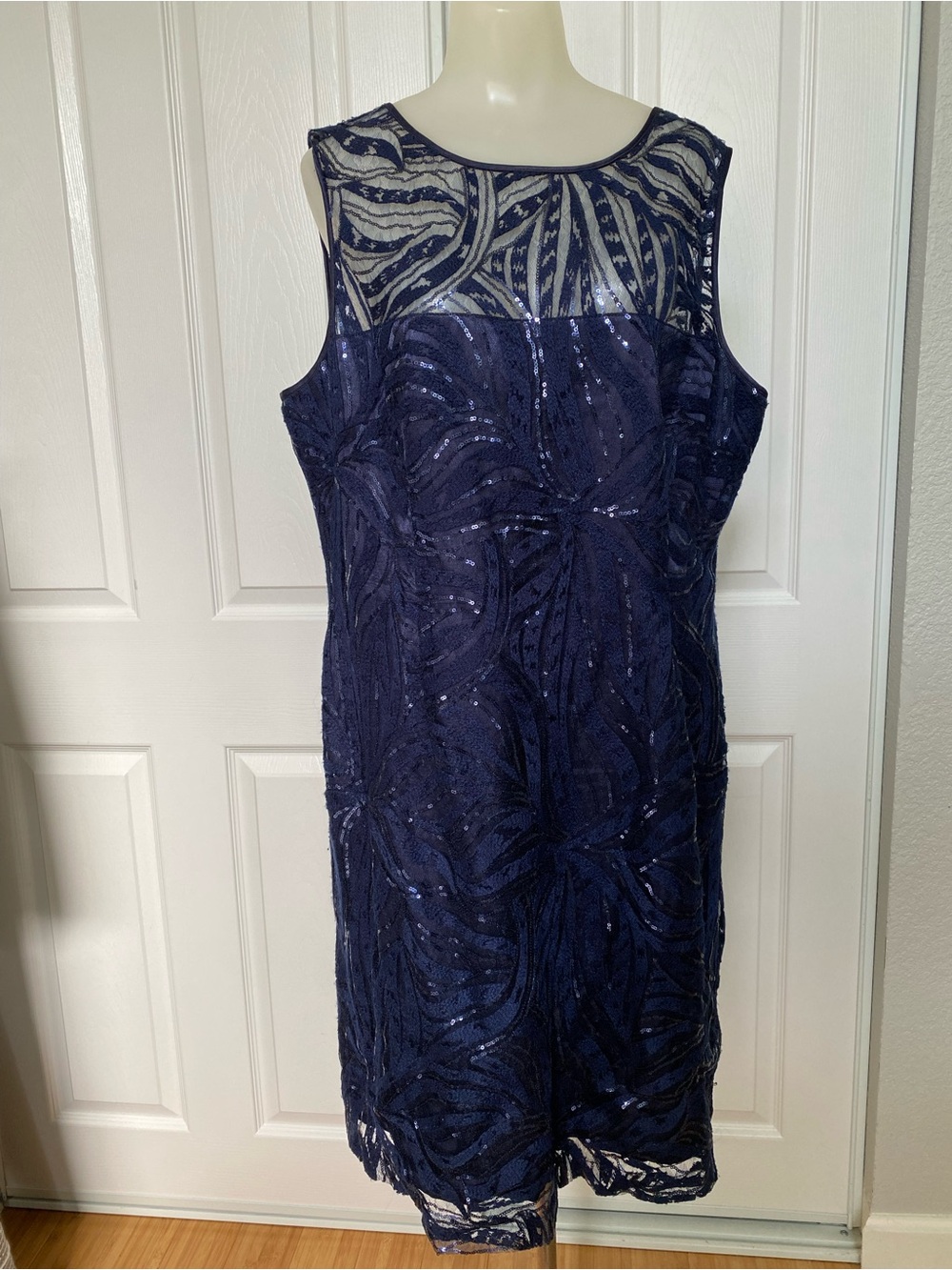 Sleeveless Navy Sequin Sheath Dress